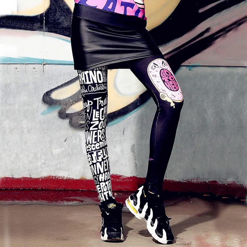 

TREND-Setter 2018 Spring and Autumn Graffiti Letter Leggings Women Slim Fashion Hip Hop Elastic Waist Pants