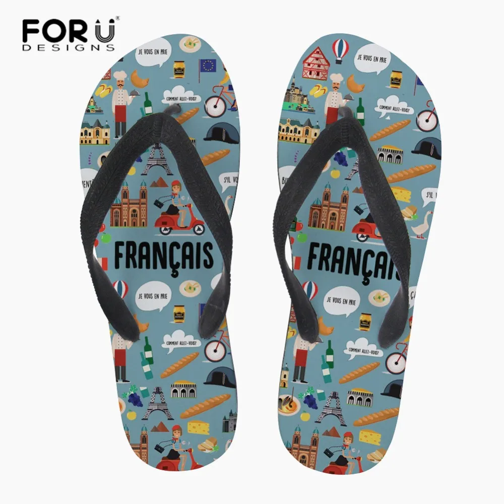 FORUDESIGNS/женские шлепанцы Летние на плоской подошве с принтом английском языке