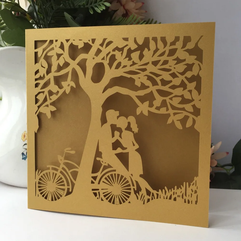 50 шт./лот шикарный дизайн для пары свадебная пригласительная открытка с лазерной