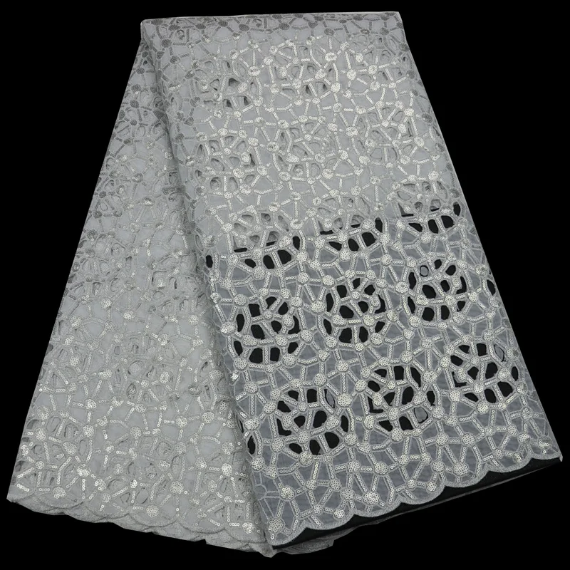 (5 ярдов/шт.) белая и серебряная африканская органза кружевная ткань ручной работы