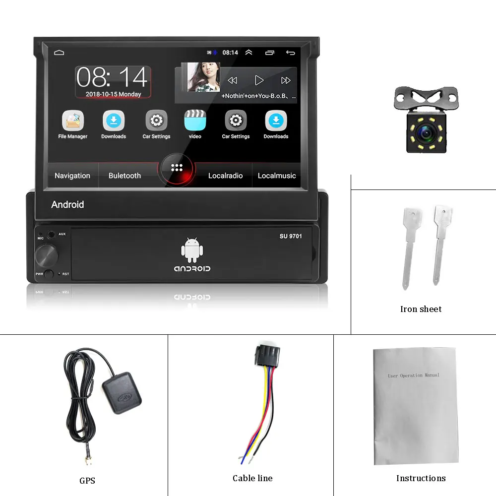 With 8 IR Camera Podofo 1din Android Автомагнитола 1 Din 7 ''сенсорный экран автомобильный мультимедийный плеер GPS навигация Wifi авто MP5 Bluetooth USB - Цвет: With 8 IR Camera