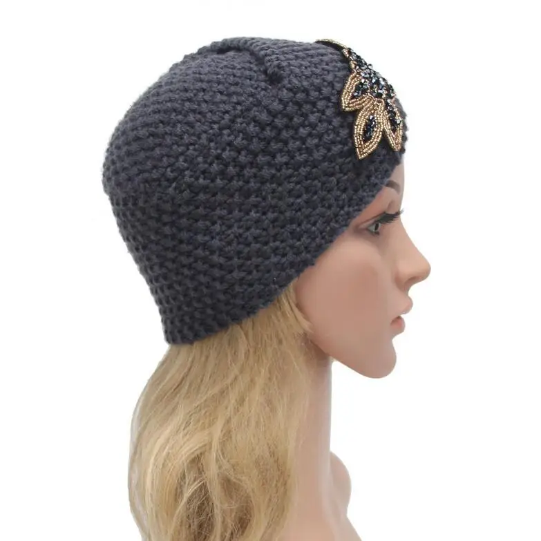 

2016 Fashion women winter warm hats metal jewelry India cap soft Turban hats women's head wrap cashmere hats Beanies