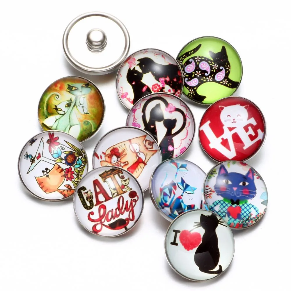12 шт./лот I Love Cat узор Стекло Шарм 18 мм кнопки украшения для щелкает браслет