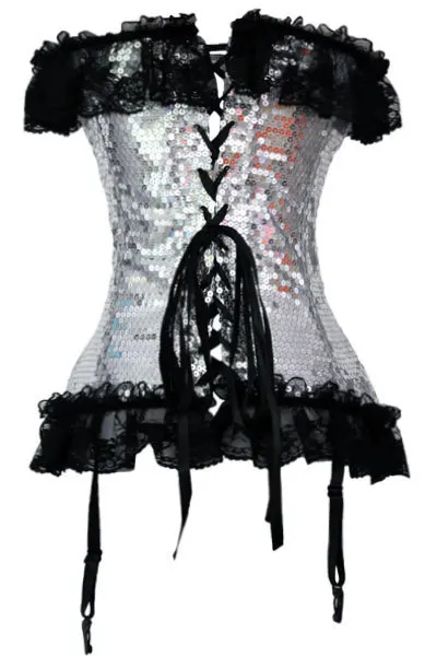 HOT Strapless Sequin Burlesque Corset Black Lace Trim Lace-up Drop Shipping Free LC5232 | Женская одежда