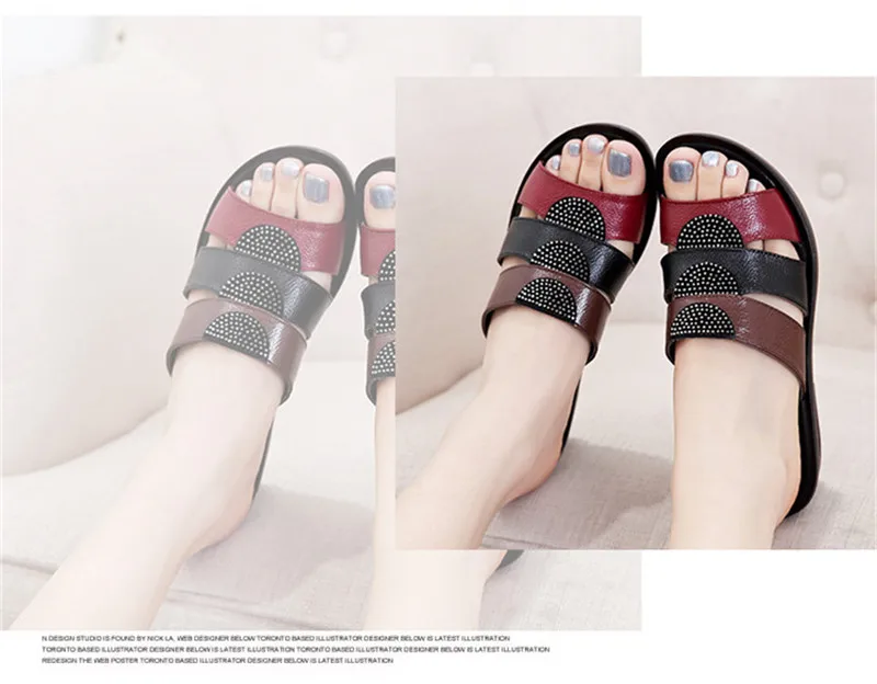 CEYANEAOFashion/сандалии для мамы; Летняя обувь; новые удобные кожаные шлепанцы на танкетке; тапочки для пожилых женщин; большие размеры; 35-41E1666