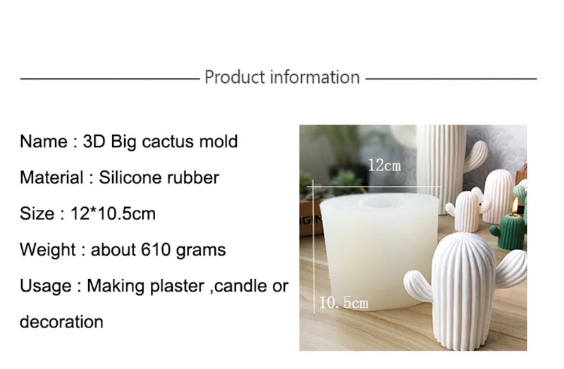 Cactus Silicone Wax Candle Mold Aromatherapy Plaster Mould Handmade Wedding Decoration Candle Mold - Цвет: Big