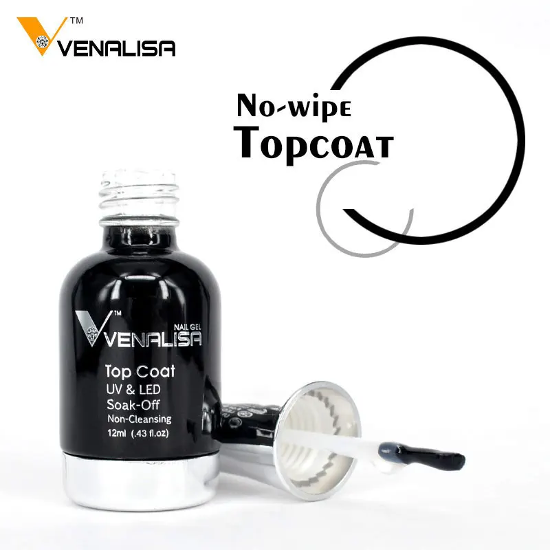 NoWipe Topcoat 12ml Venalisa, акриловый гель, настоящий полигель, замачиваемый, УФ-светодиодный, прочный, гель для удлинения ломтиков, быстро сохнет, прозрачный гель-основа, верхнее покрытие - Цвет: NoWipe Topcoat 12ml