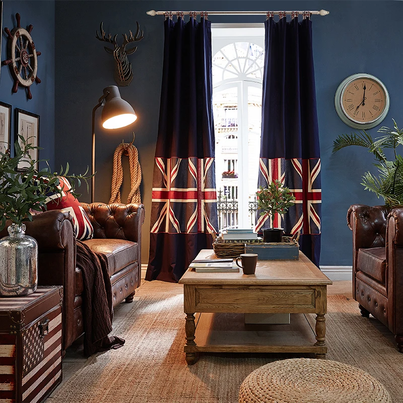 

Cartoon Union Jack design shading curtain blackout curtains for living room boys bedroom modern cotton linen blackout curtain