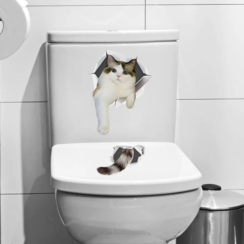 Милые 3D наклейки на стену с котенком Декор для дома в ванную комнату шкаф ПВХ