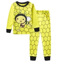 100 cottonchildrens pajamas set boy cartoon long sleeved yellow bee home service suit pajamas cartoon pajamas 2 7y
