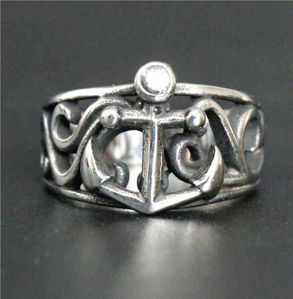 Прямая поставка Открытое кольцо с якорем мужское 316L полированное из нержавеющей