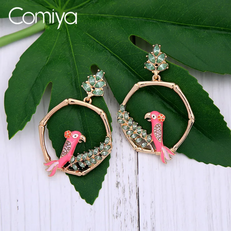 Comiya для женщин длинные серьги brincos смолы эмаль листьев птица кулон Feminino Висячие