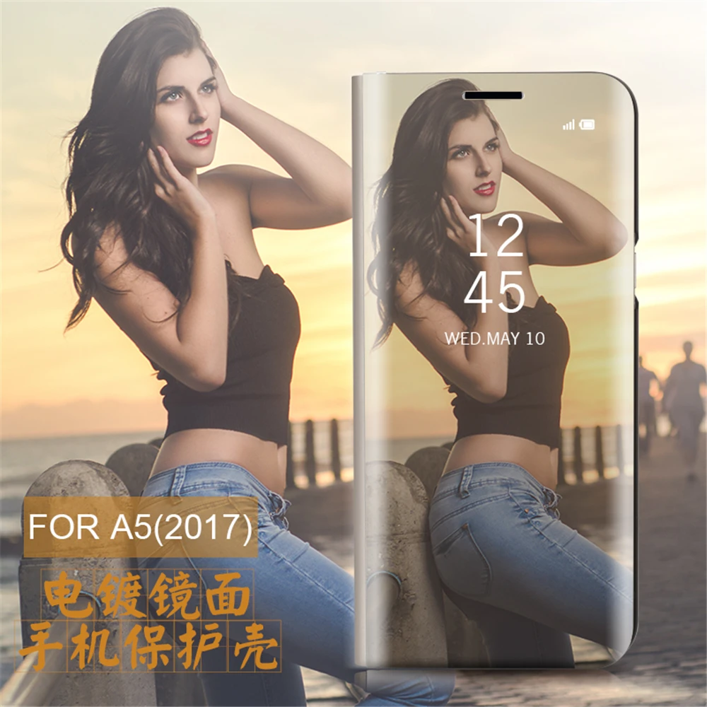 For samsung A5 A7Case Classic Leather Smart Window View Mirror Case galaxy A3 A7 2017 2018 case Flip Phone |