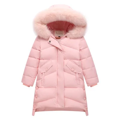 pink with pink fur Пуховик для девочек; зимняя детская парка; куртки; коллекция года; теплые пальто для девочек-подростков; Верхняя одежда с меховым воротником и капюшоном для девочек; RT208 - Цвет: pink with pink fur