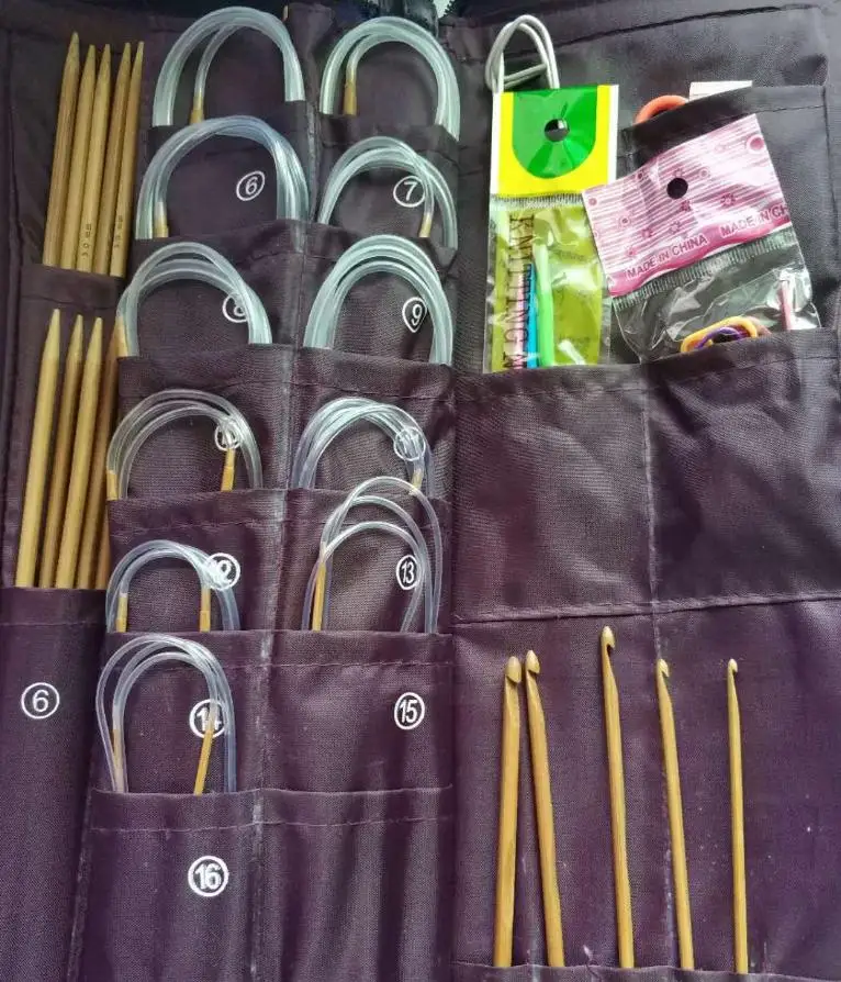 DIY Вязание бамбук 11 набор прямые иглы вязание плетение стежки Вязание иглы рукоделие PU Сумка 5