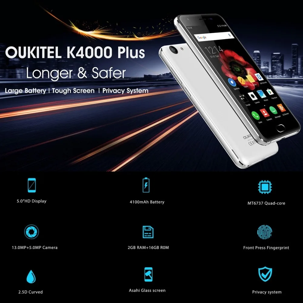 Oukitel K4000 плюс мобильный телефон 5 0 дюймов HD MTK6737 Quad Core Android 6 2 ГБ оперативной памяти