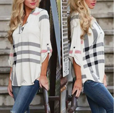 Бесплатная доставка женщин 2017 Осенняя мода Большие размеры плед печати v