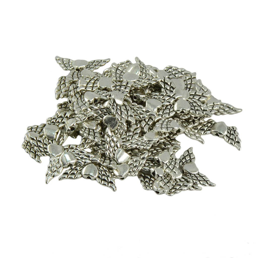 50 шт./лот подвески в виде крыльев Ангела форме сердца свободные бусины с