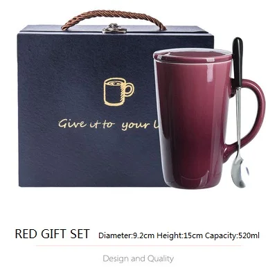 Red Gift Set Плавно меняющая цвет кружка керамическая с крышкой с ложкой 520 мл креативная модная парная кружка кофейная Милая чашка для завтрака уникальный подарок - Цвет: Red Gift Set