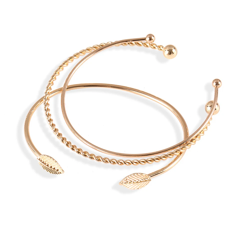 EVERLEAD Bangle Set Fashion Knot simple personality leaf open bracelet fashion bangle Simple Leaf | Украшения и аксессуары