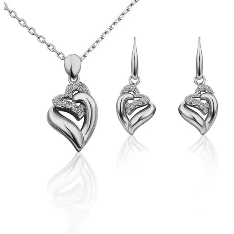 Цепочка с подвеской и серьги в форме сердца австрийским кристаллом|necklace earrings jewelry