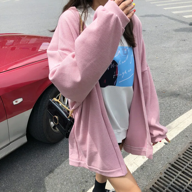 Весенне-осенний вязаный женский свитер Harajuku wind BF, Длинные повседневные кардиганы, новая мода, длинный рукав, одноцветное свободное Женское пальто