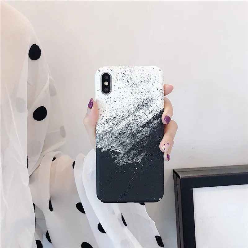 Роскошный Жесткий чехол для ПК чехол для iPhone 7 8 Plus 6 6s Plus Чехол черный белый корпус полный Чехол для iPhone XS Max XR X Coque Fundas
