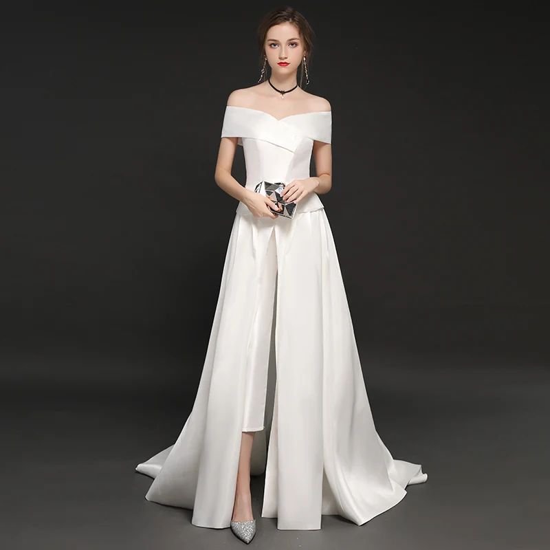 Robe De Mariee, свадебные комбинезоны, вырез лодочкой, Новое Очаровательное атласное свадебное платье с открытыми плечами, Vestidos de Novia, платье невесты