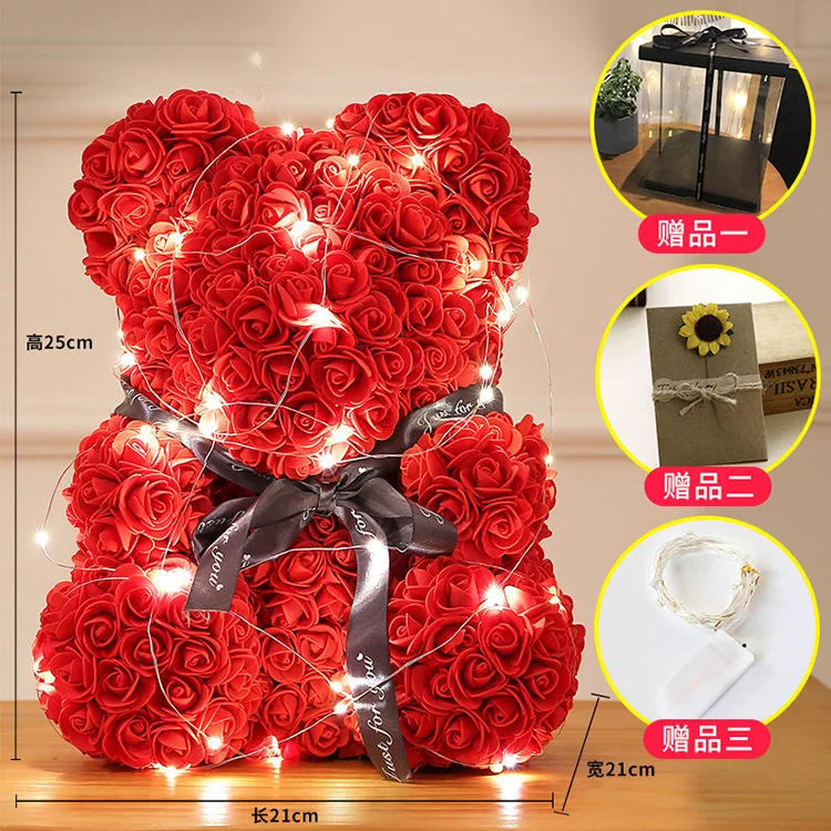 Forever Rose Bear LED Light Dolls PE искусственный созданный вручную любовь вечный цветок