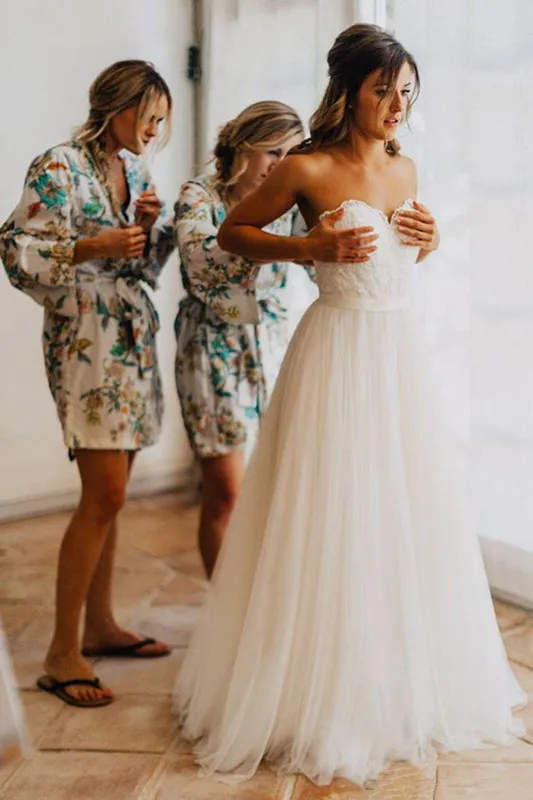 

2019 Sweetheart Lace Appliques Top Tulle A-Line Wedding Dresses Sweetheart Formal Garden Vestidos De Mariee Bridal Gowns Long