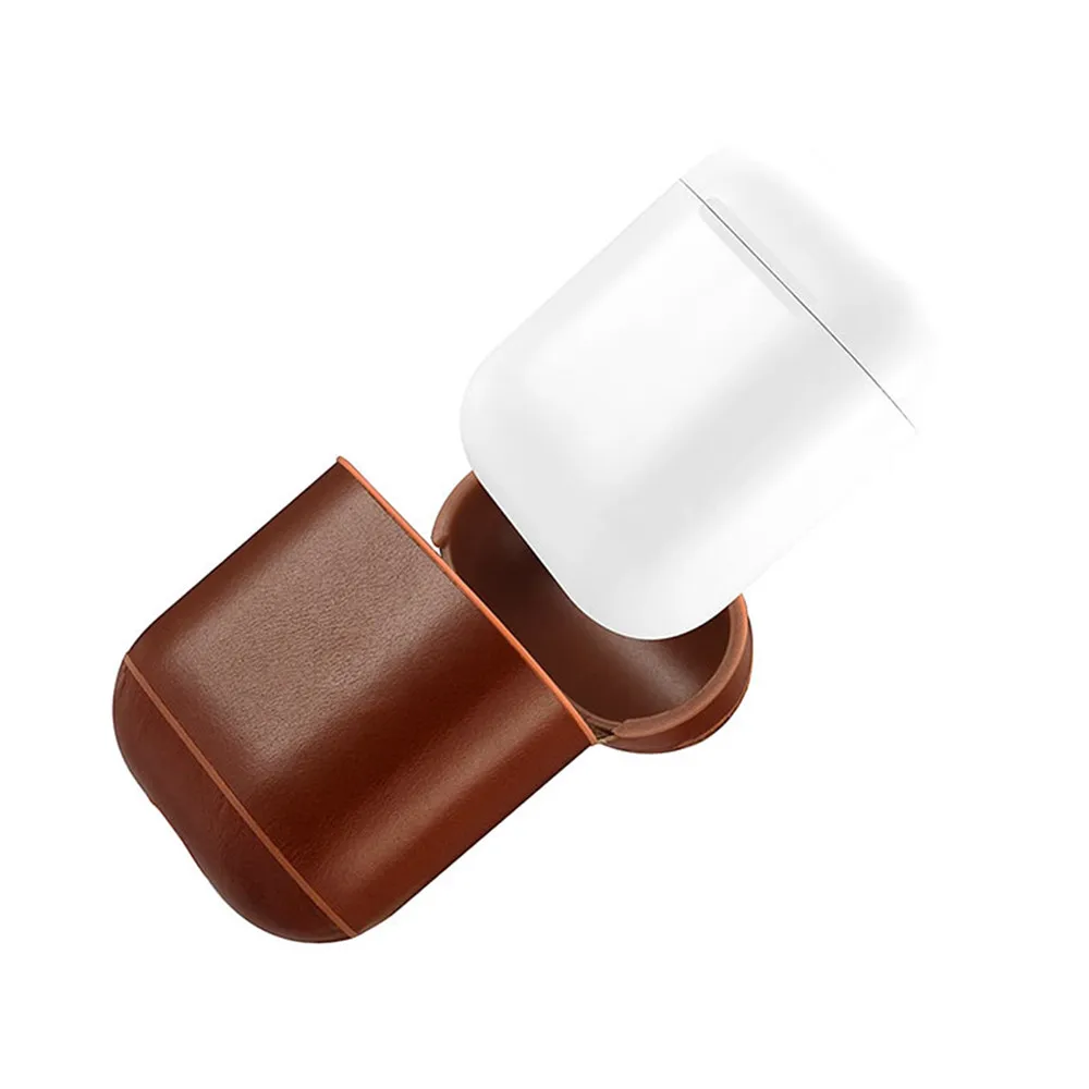Чехол из натуральной кожи для наушников Apple Airpods портативный защитный чехол с