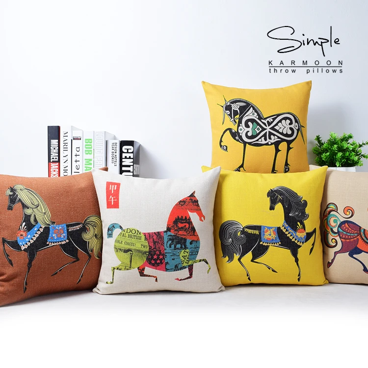 Восточный картина подушка с лошадью крышка стола льняные китайский лошадей