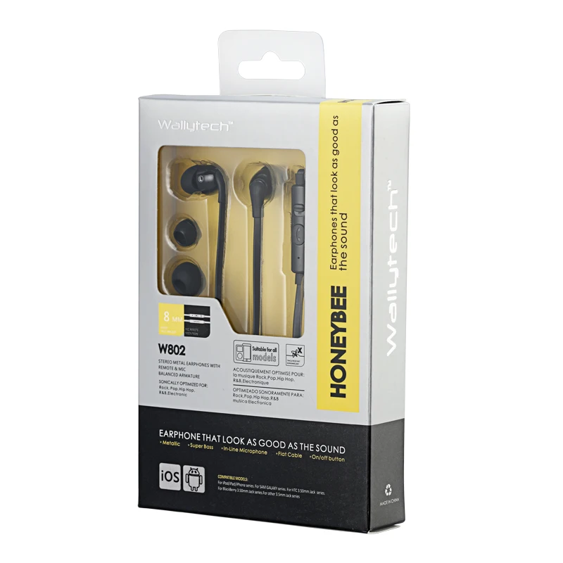 Wallytech W802 пчелы стерео наушники вкладыши Наушники с микрофоном и на/OFF Пульт