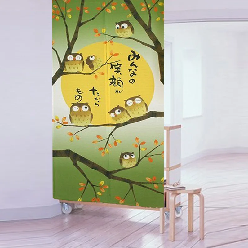 

Nice Curtains High quality beautiful japanese tricot yarn print owl door curtain air curtain kitchen curtain for door 85 150cm