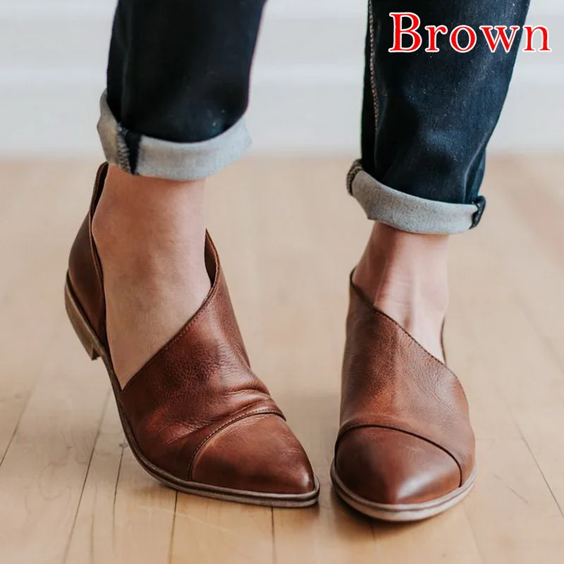 brown SHUJIN/Новинка; модная женская обувь на плоской подошве; босоножки на низком каблуке с вырезами и острым носком; Лидер продаж года - Цвет: brown