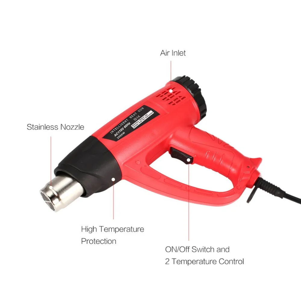 2000W Electric LCD Hot Air Heat Gun Temperature Fan Adjustable Shrink Wrap Paint Stripper Dissolving Rework DIY Tool + Nozzle |