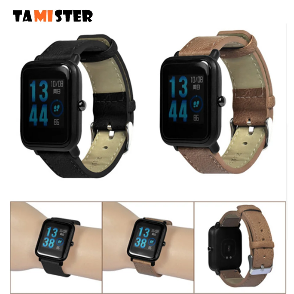 

TAMISTER 20mm Genuine Leather Strap For Huami Amazfit Bip Bit Band for Xiaomi Amazfit Bip Smart Watch wristwatch accessories