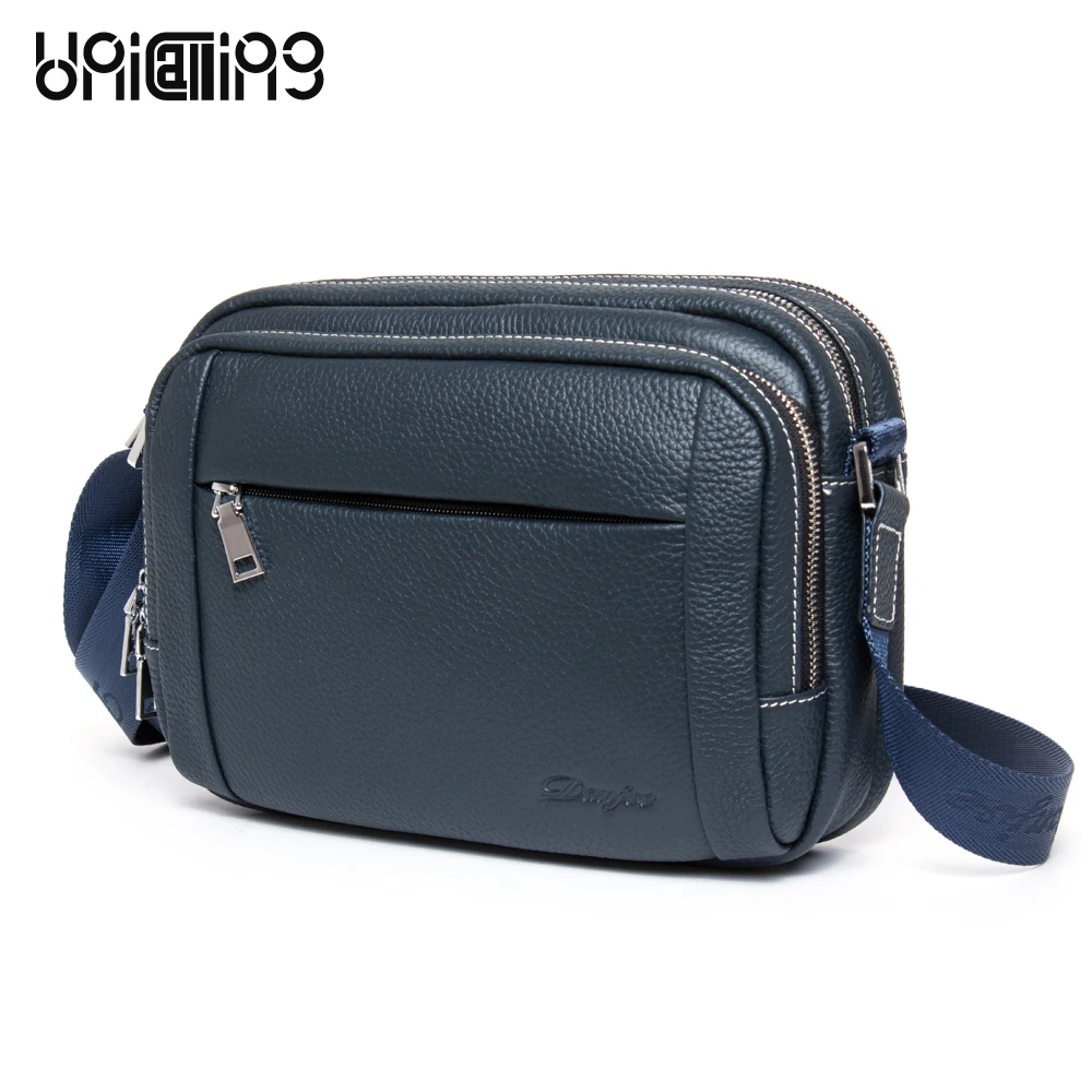 Модная мужская кожаная сумка на тройной молнии горизонтальная из натуральной