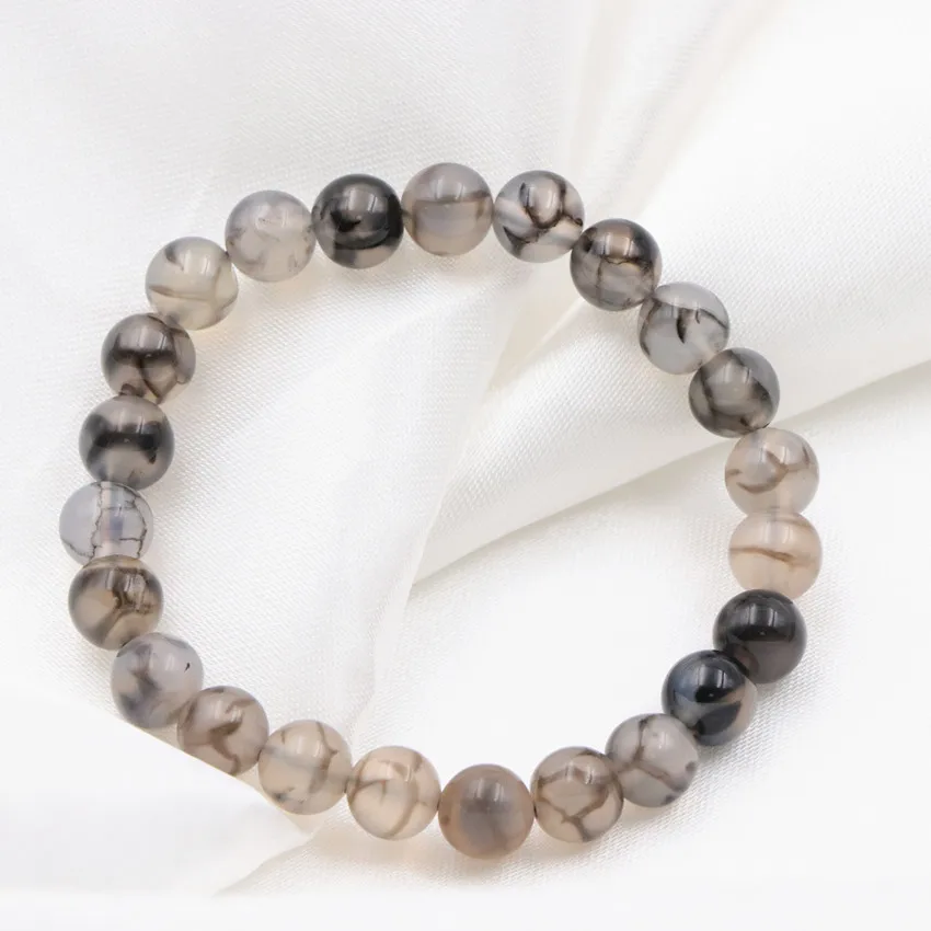 New Vintage Strand Bracelet Natural Agates Stone Veins Onyx 8mm Round Beads Bangle Bracelets Charms Wristband Jewelry 7.5&quot A616 |