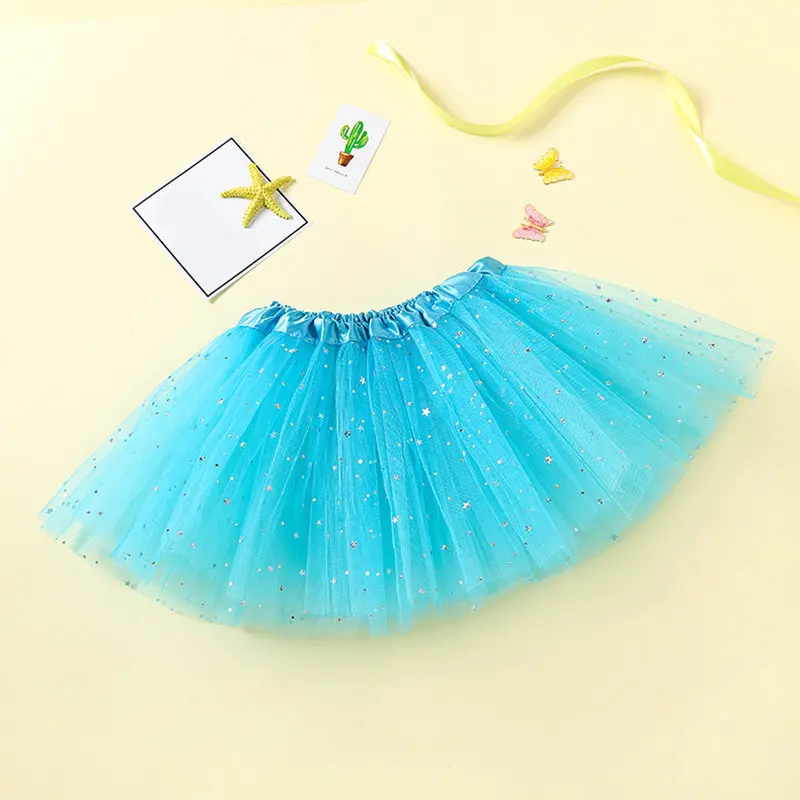 Blue 10 шт./лот От 2 до 8 лет Детские блестящие звезды юбка для балета розовый юбка-пачка Девочек 3-Слойная шифоновая юбка-американка детские юбки - Цвет: Blue