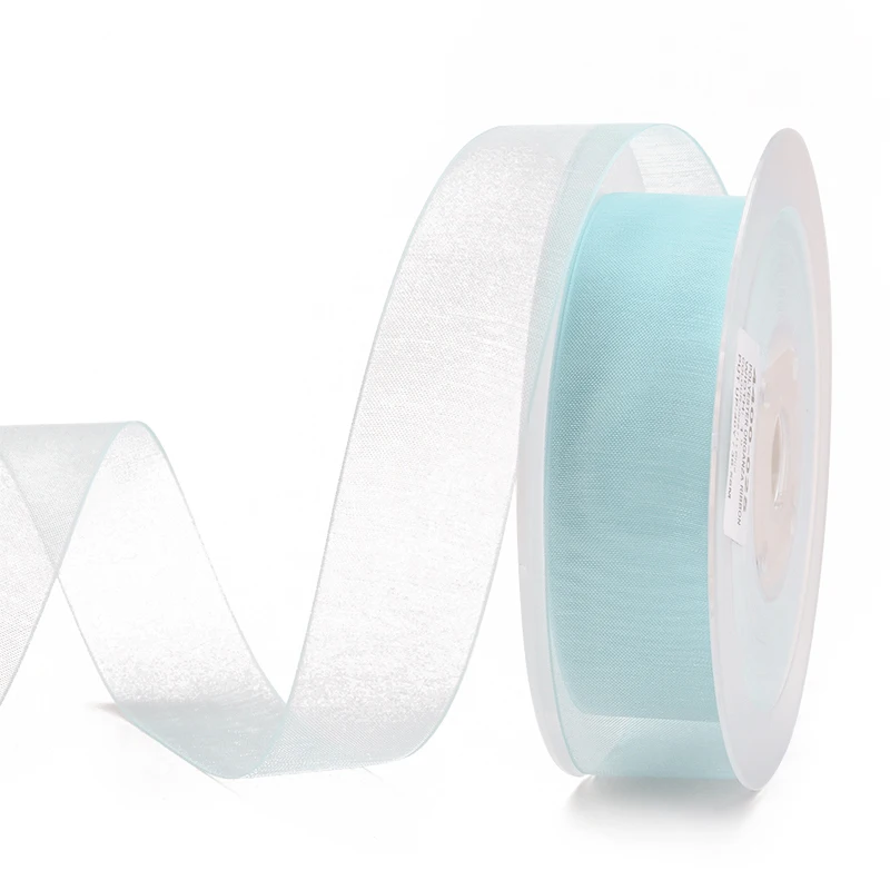 blue topaz 308 YAMA 1/4 дюймов 6 мм черный белый красный цвет сплошной цвет прозрачная органза шелковая лента для подарочной упаковки Свадебные украшения 400 ярдов/партия - Цвет: blue topaz 308