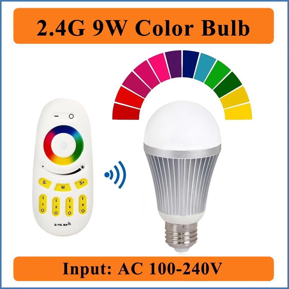 

E27 LED Light Bulb with 2.4G Remote Control 9W RGB + Daylight White LED Color Changing Light Bulb, Dimmable Led Lamp