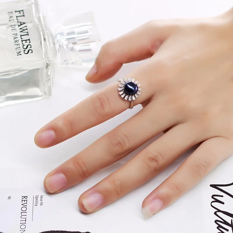 Dainashi стильный дизайн малых хризантем 925 серебро Регулируемый Pearl Ring с AAA циркон