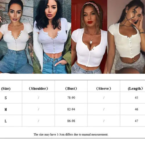 Sexy Casual O-Neck Buttons T-shirt Women Short Sleeve Femme Solid White Tee Tops | Женская одежда