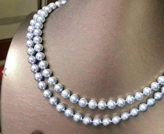 Серое жемчужное ожерелье с двойной нитью AAA 8-9 мм 18 &quot-20&quot | Украшения и