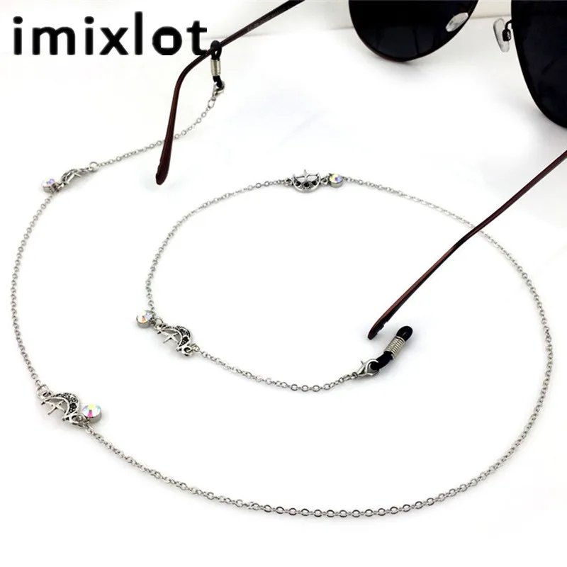 IMIXLOT Модные женские солнцезащитные очки ремешок ожерелье металлические стразы
