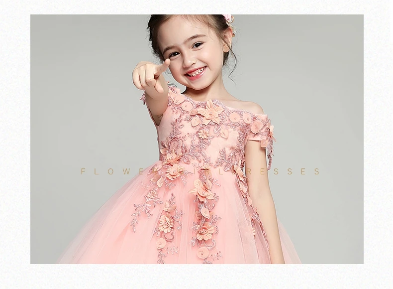 Glizt/платья для первого причастия с открытыми плечами для девочек; Vestido Daminha Casamento; роскошное бальное платье; розовое платье из органзы с цветочным узором для девочек