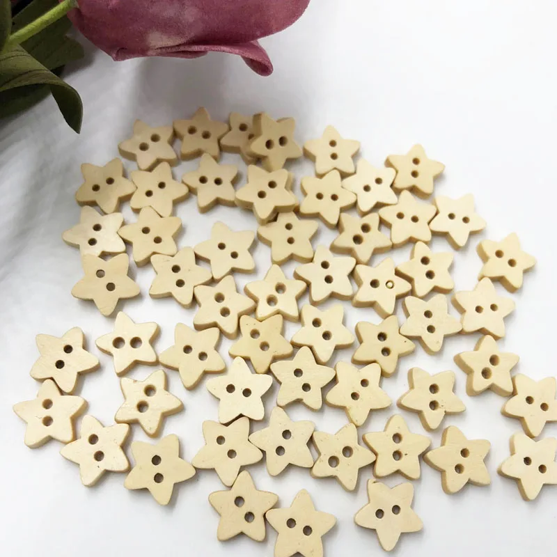 

100PCS Natural Color Star Wood Buttons Sewing Scrapbooking Clothing Handwork Gift Home Decor Card Making DIY 13MM Buttons WB567