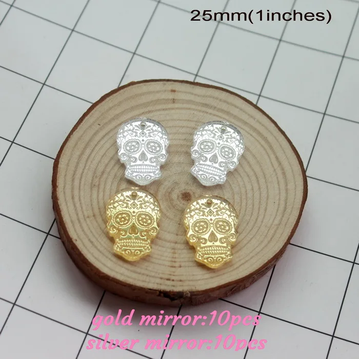 25mm-20pcs 25 мм/38 мм/50 мм акриловые бусины в форме черепа серьги украшения на Хэллоуин золотой и серебряный зеркальный лазерный вырез-AC1395 - Окраска металла: 25mm-20pcs