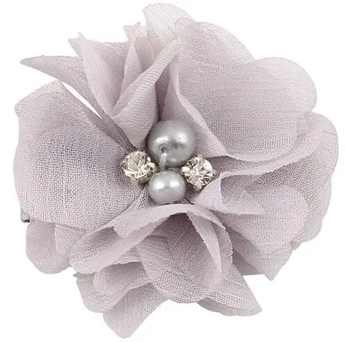 Серый 18 шт Pearl Rhinestone шифон цветы аксессуары для волос ручной работы букет цветы оформление нет заколки для оголовье T172 - Цвет: Серый